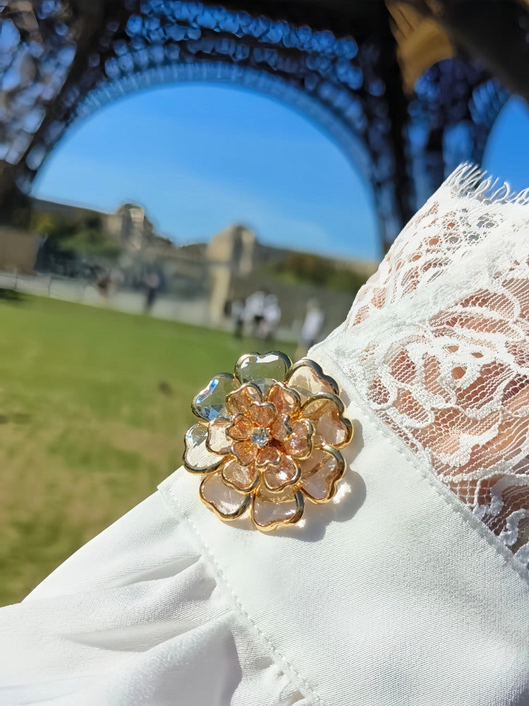 🌸 Blush Crystal Beaded Floral Brooch