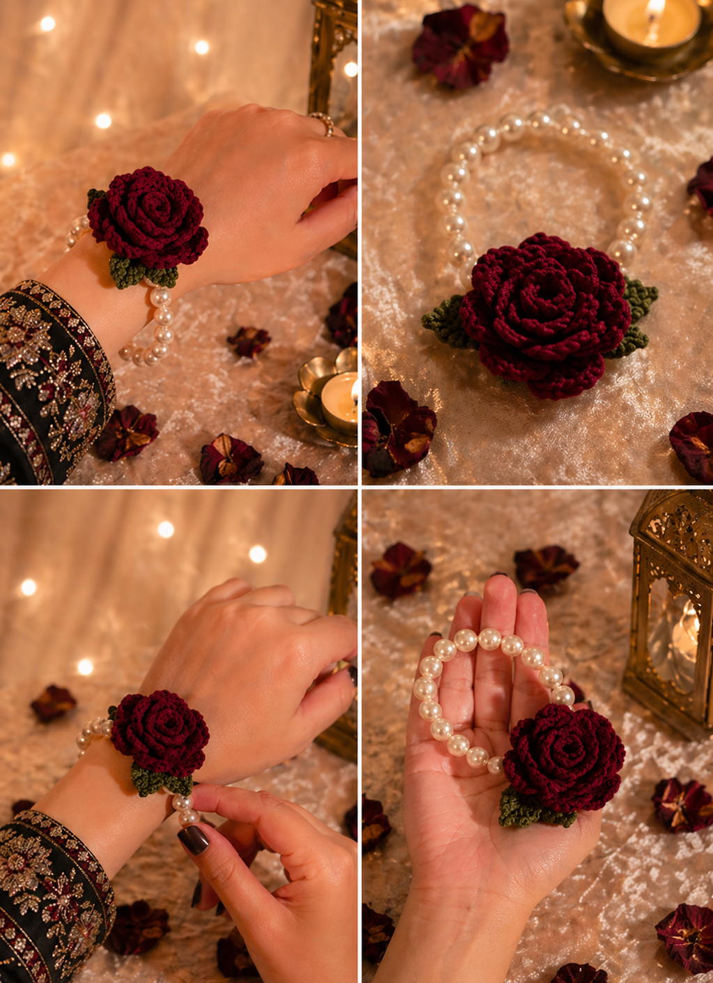Crochet Rose Gajra Bracelet Elegant
