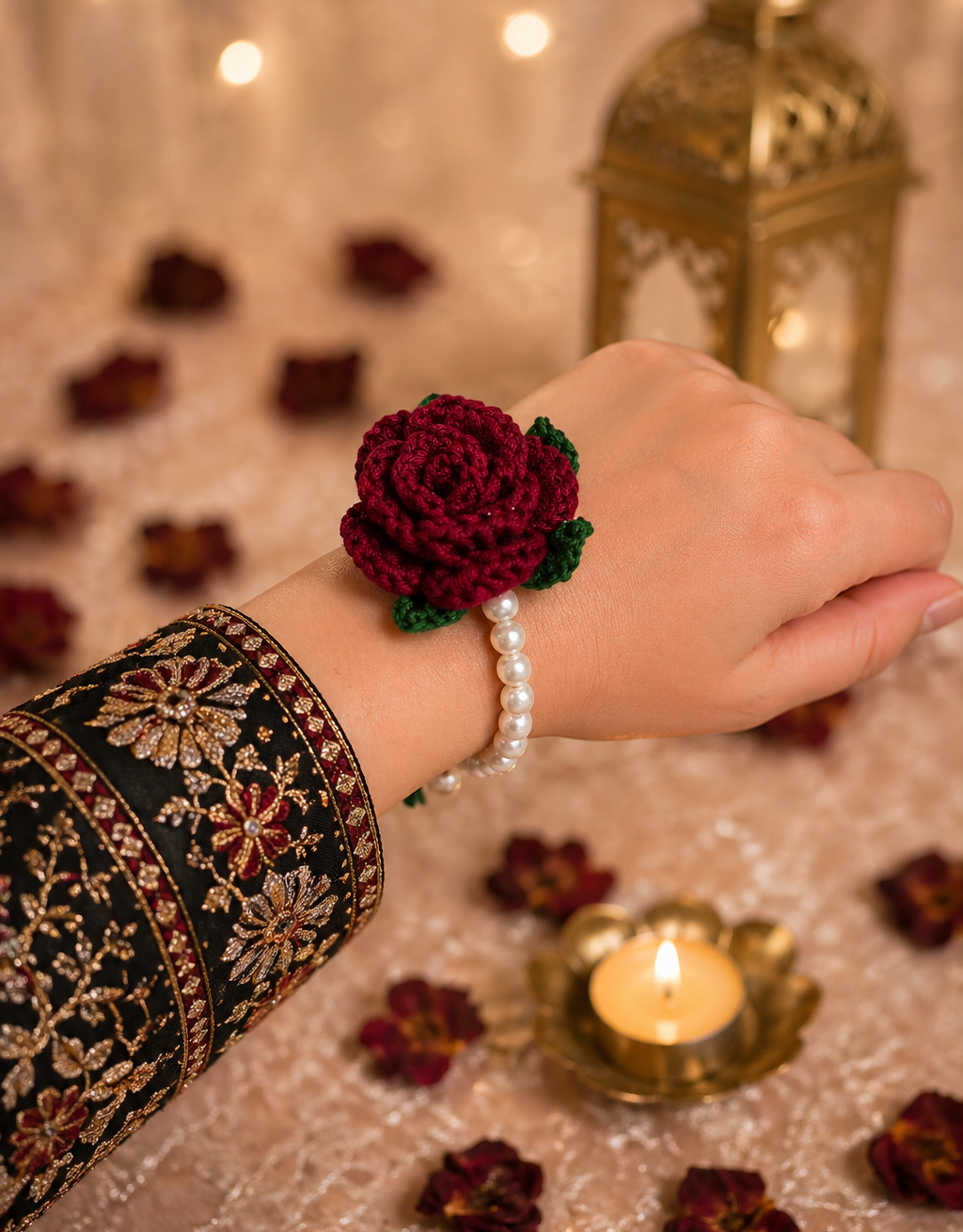Crochet Rose Gajra Bracelet Elegant