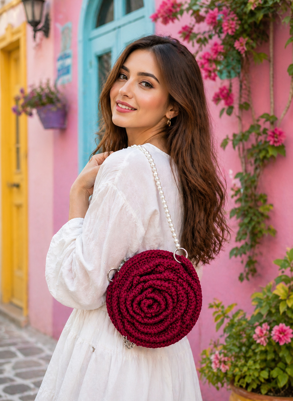 Stylish Handmade Crochet Rose Bag