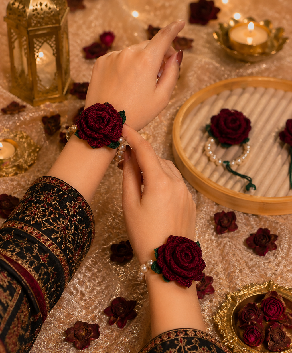 Crochet Rose Gajra Bracelet Elegant