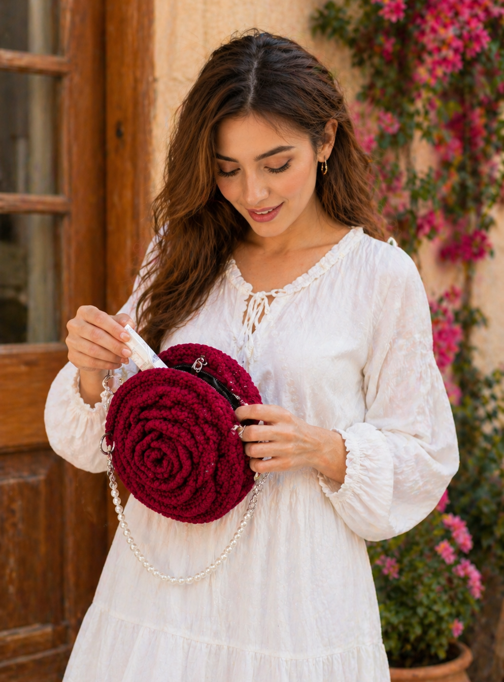 Stylish Handmade Crochet Rose Bag