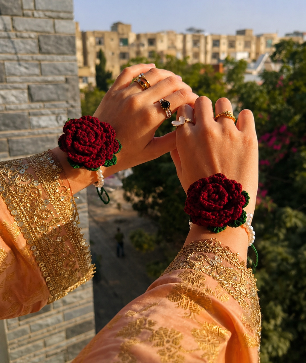Crochet Rose Gajra Bracelet Elegant