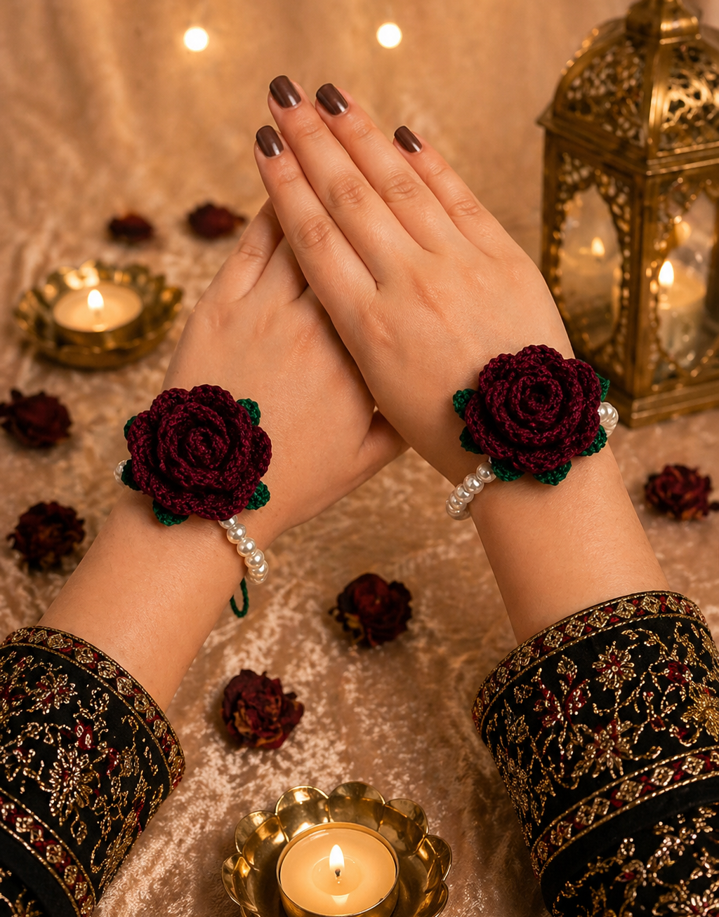 Crochet Rose Gajra Bracelet Elegant