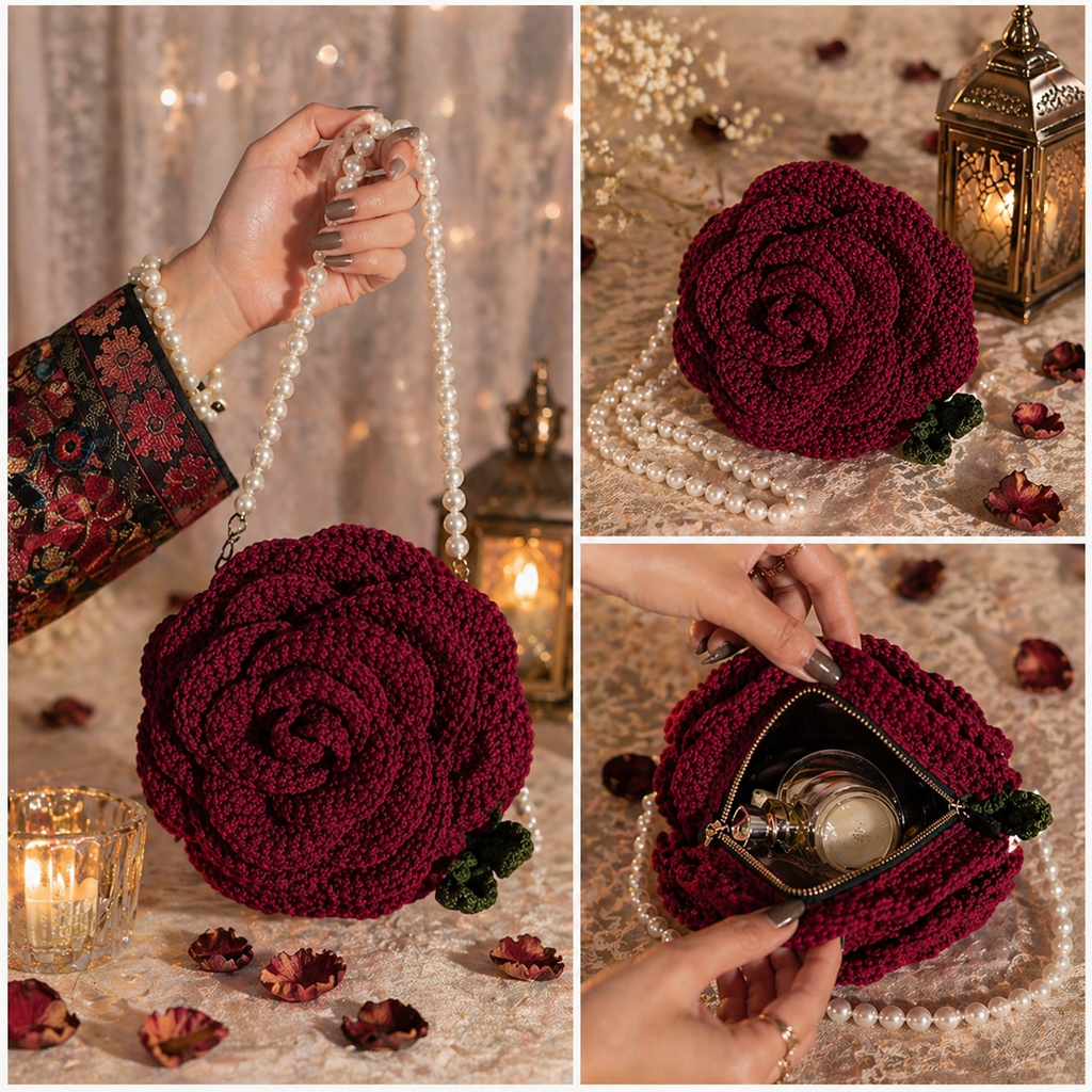 Stylish Handmade Crochet Rose Bag