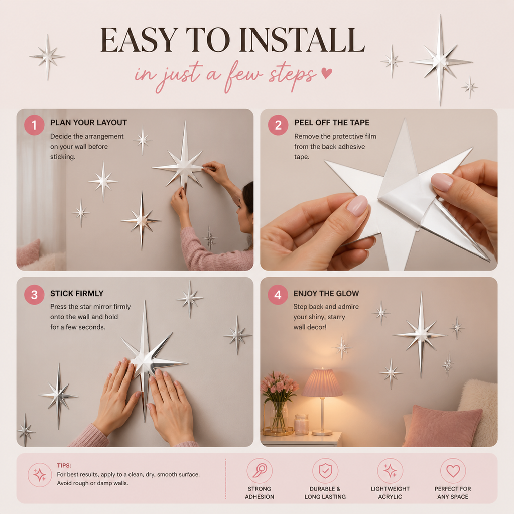 Dreamy Star Mirror Wall Decor – Aesthetic Girl Room Vibes ✨💖