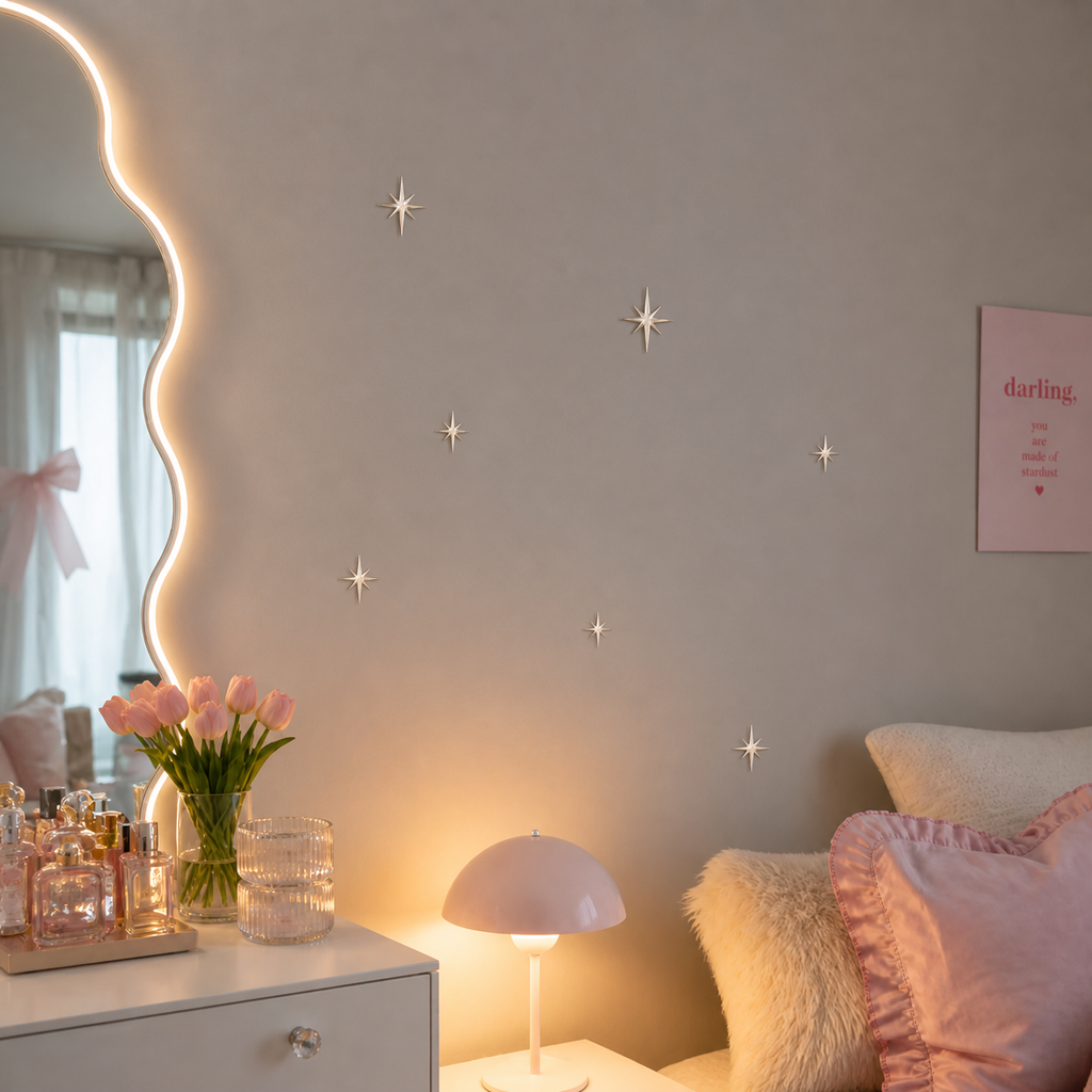 Dreamy Star Mirror Wall Decor – Aesthetic Girl Room Vibes ✨💖