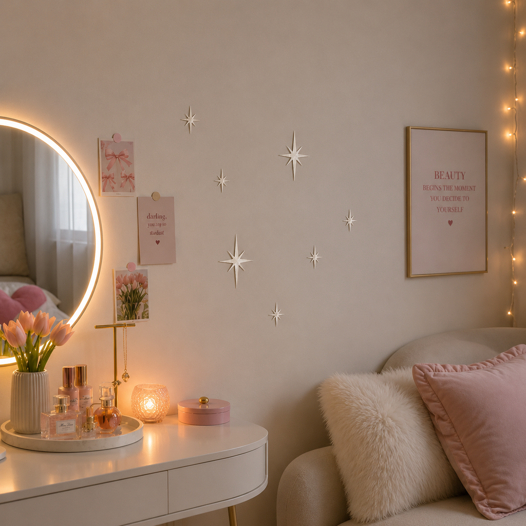 Dreamy Star Mirror Wall Decor – Aesthetic Girl Room Vibes ✨💖