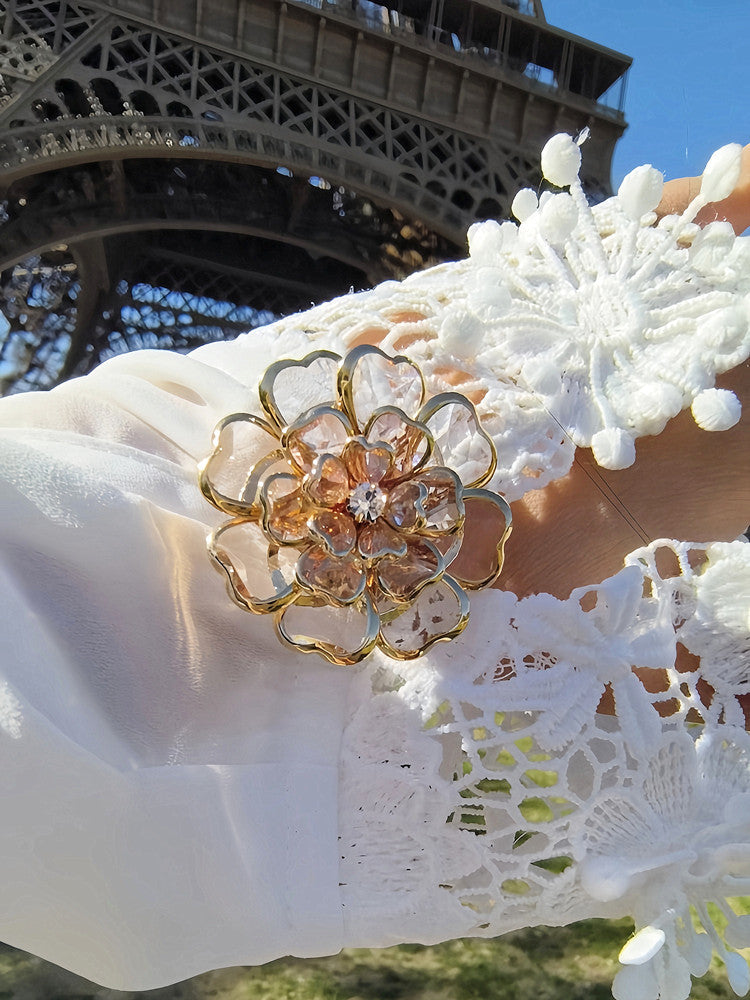 🌸 Blush Crystal Beaded Floral Brooch